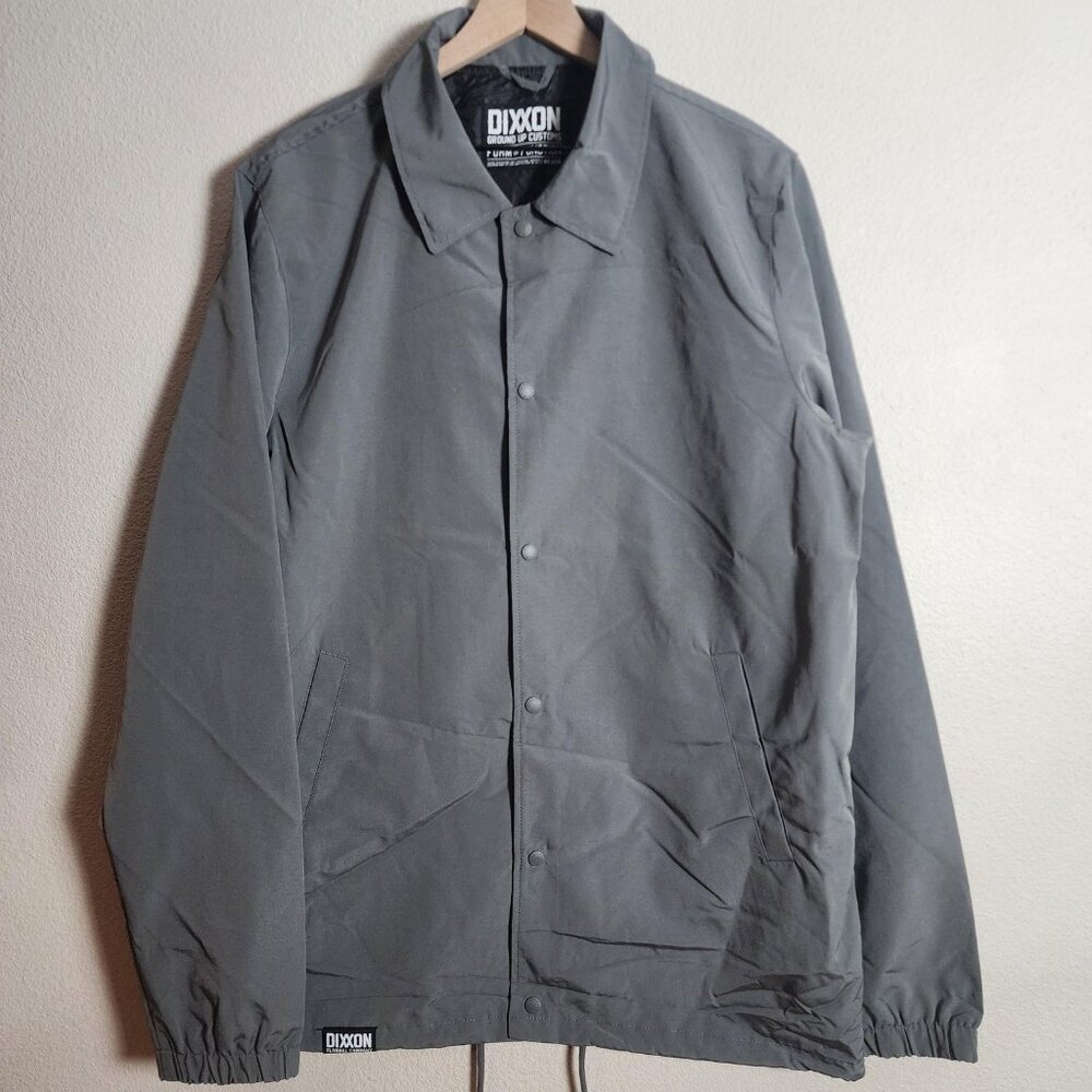 Dixxon Coach Jacket Mens Large Tall Gray Snap Front Windbreaker Lined Charcoal